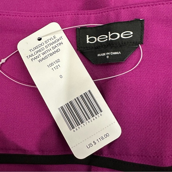 NWT Bebe Tuxedo Style Tailored Straight Pant With Satin Waistband Fuchsia $119 - Picture 4 of 7